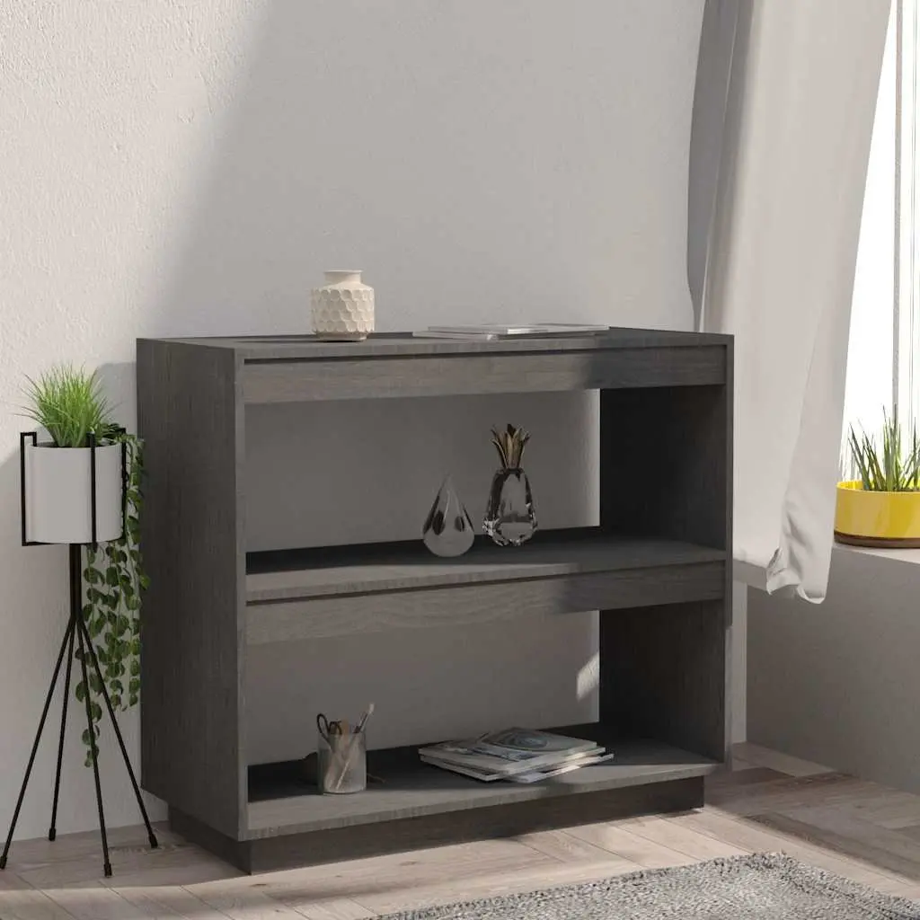 Book Cabinet Grey Solid Pinewood Bookshelf Storage Shelves Organiser
