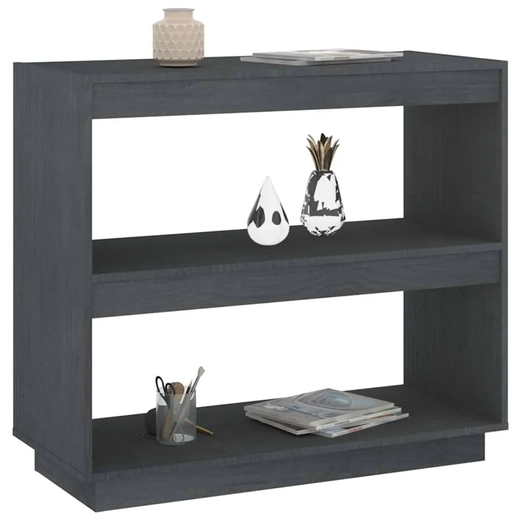 Book Cabinet Grey Solid Pinewood Bookshelf Storage Shelves Organiser