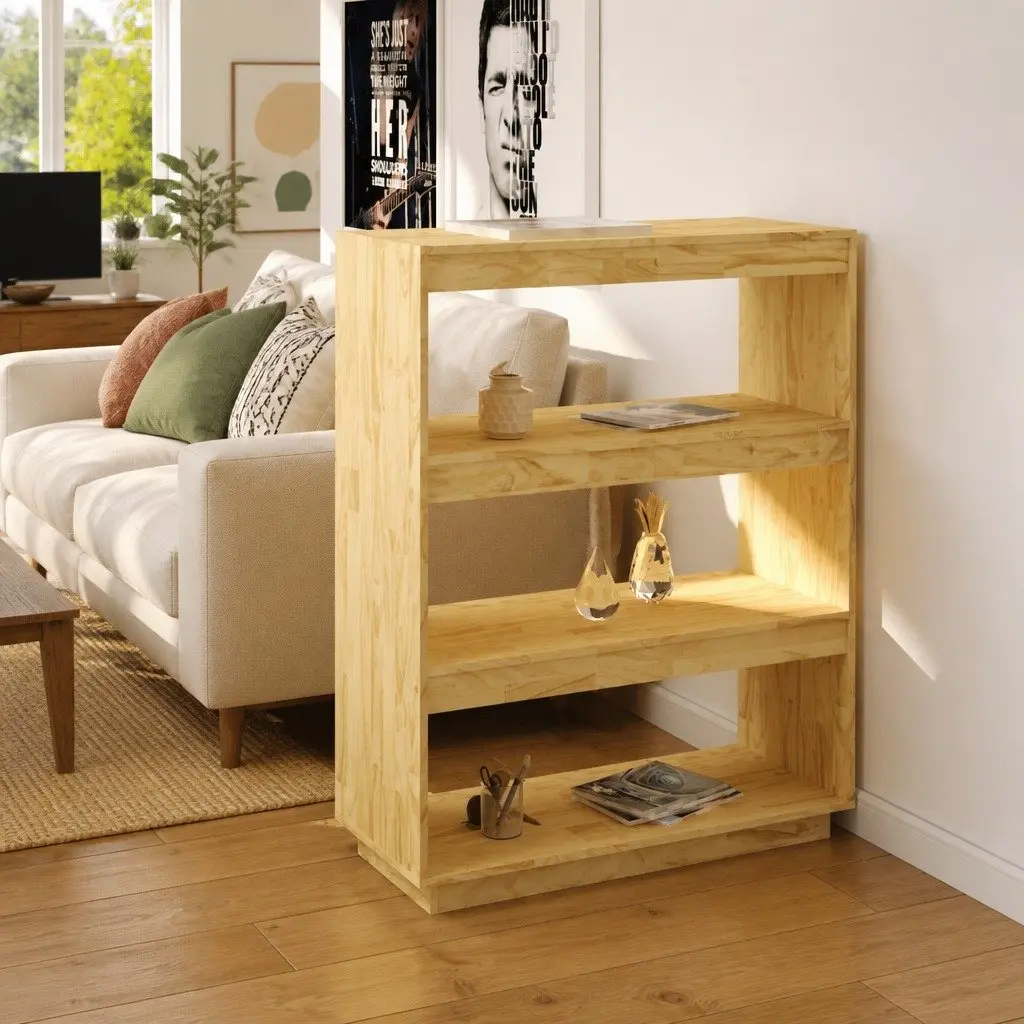 Solid Pinewood Book Cabinet Room Divider Standing Shelves Storage Bookcase