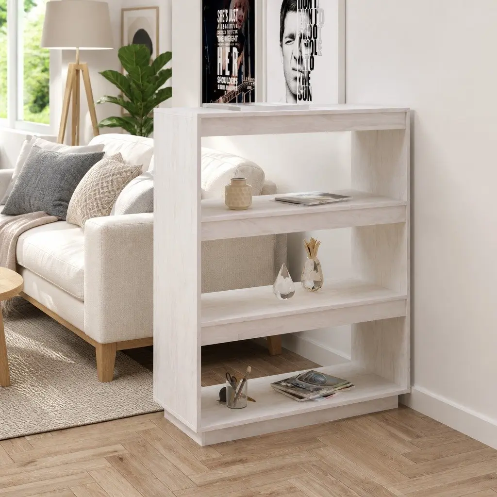 Book Cabinet White Wooden Shelving Unit 80W x 35D x 103H cm Solid Pinewood