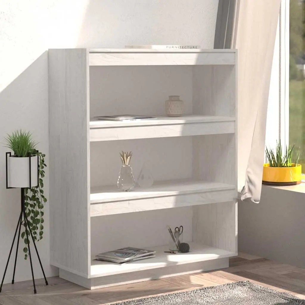 Book Cabinet White Wooden Shelving Unit 80W x 35D x 103H cm Solid Pinewood