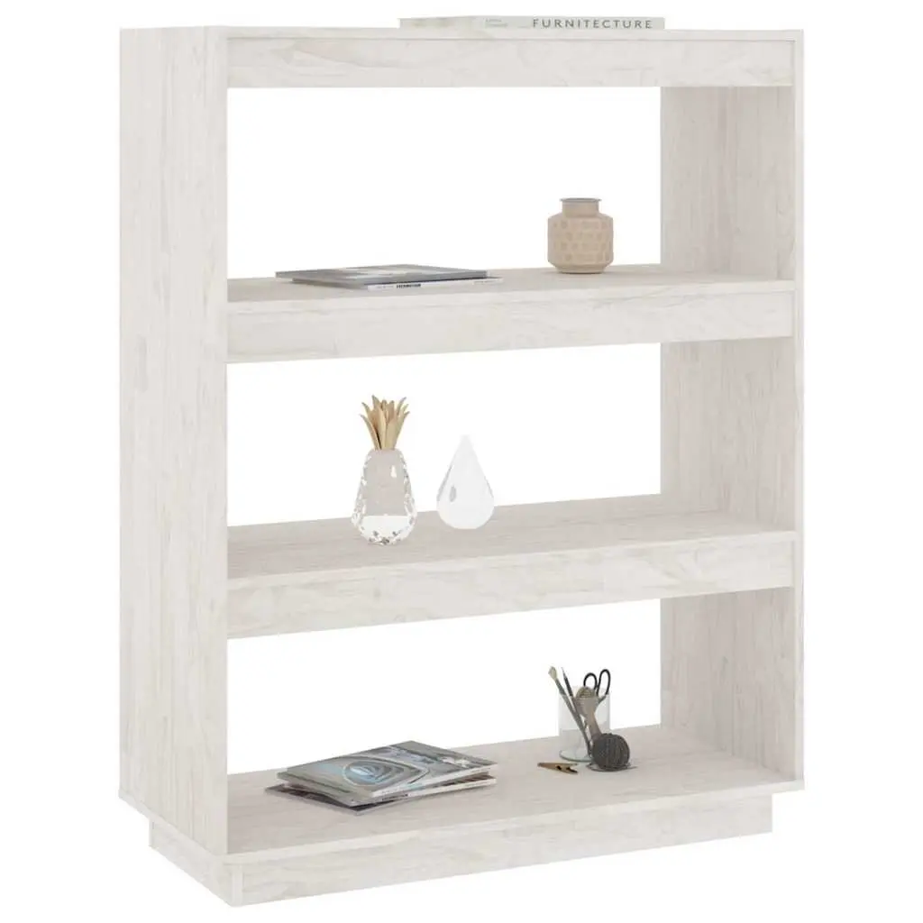 Book Cabinet White Wooden Shelving Unit 80W x 35D x 103H cm Solid Pinewood