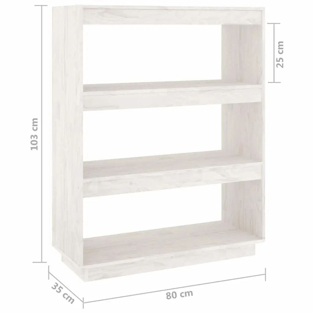 Book Cabinet White Wooden Shelving Unit 80W x 35D x 103H cm Solid Pinewood