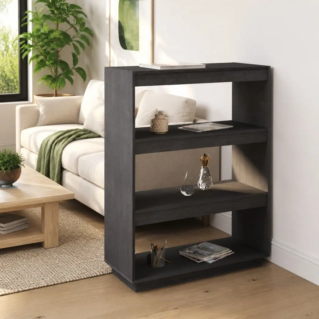 Grey Wooden Book Cabinet Room Divider Storage Unit