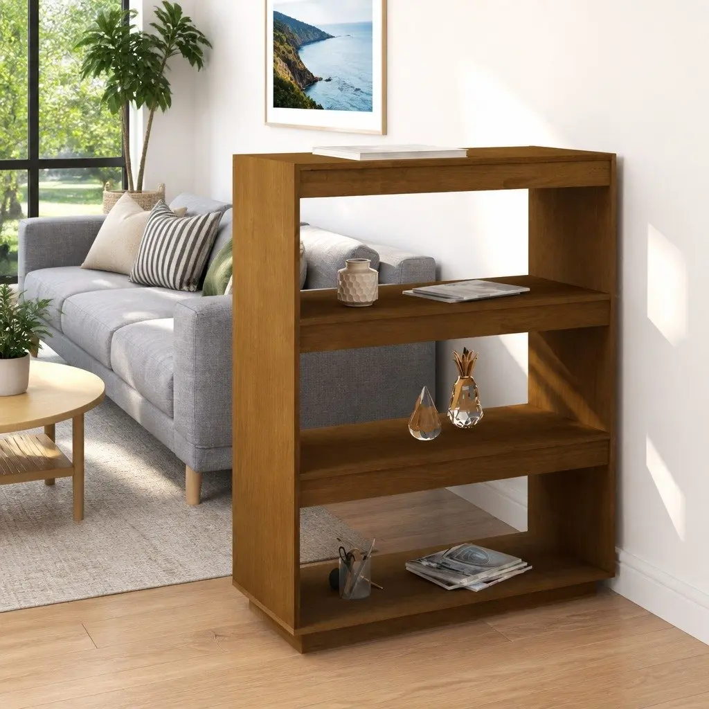 Room Divider Book Cabinet Solid Pinewood Honey Brown 80x35x103cm