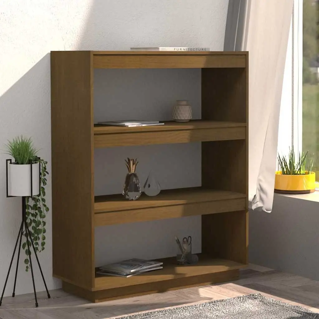 Room Divider Book Cabinet Solid Pinewood Honey Brown 80x35x103cm