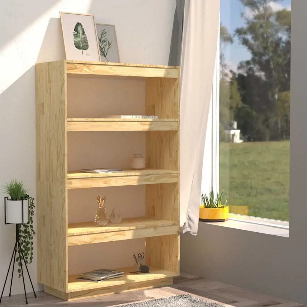 Wooden Book Cabinet Room Divider Shelving Unit Storage Organiser Brown 80W x 35D x 135H cm Solid Pinewood