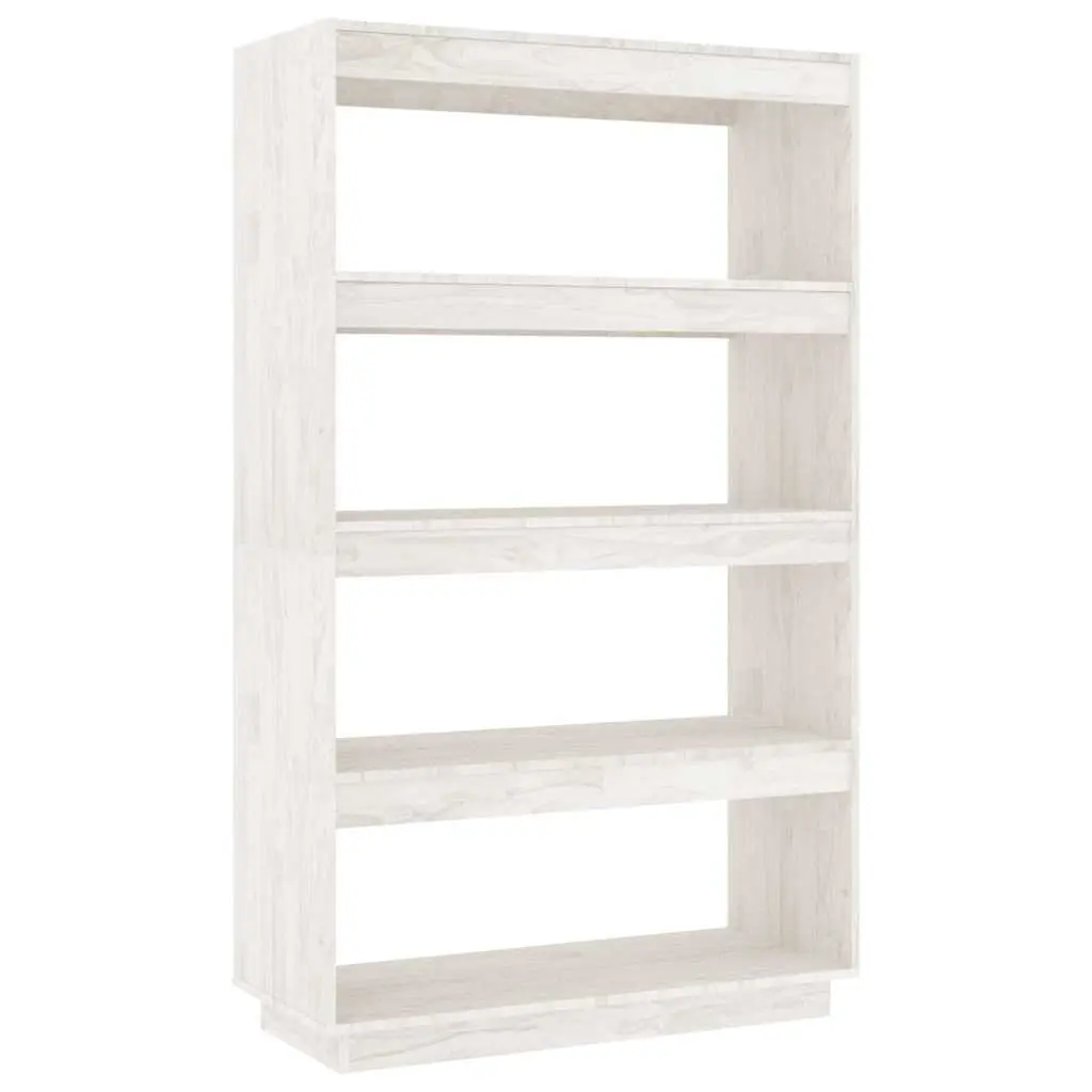 Book Cabinet White Wooden Shelving Unit 80W x 35D x 135H cm Solid Pinewood Storage Bookcase Organiser