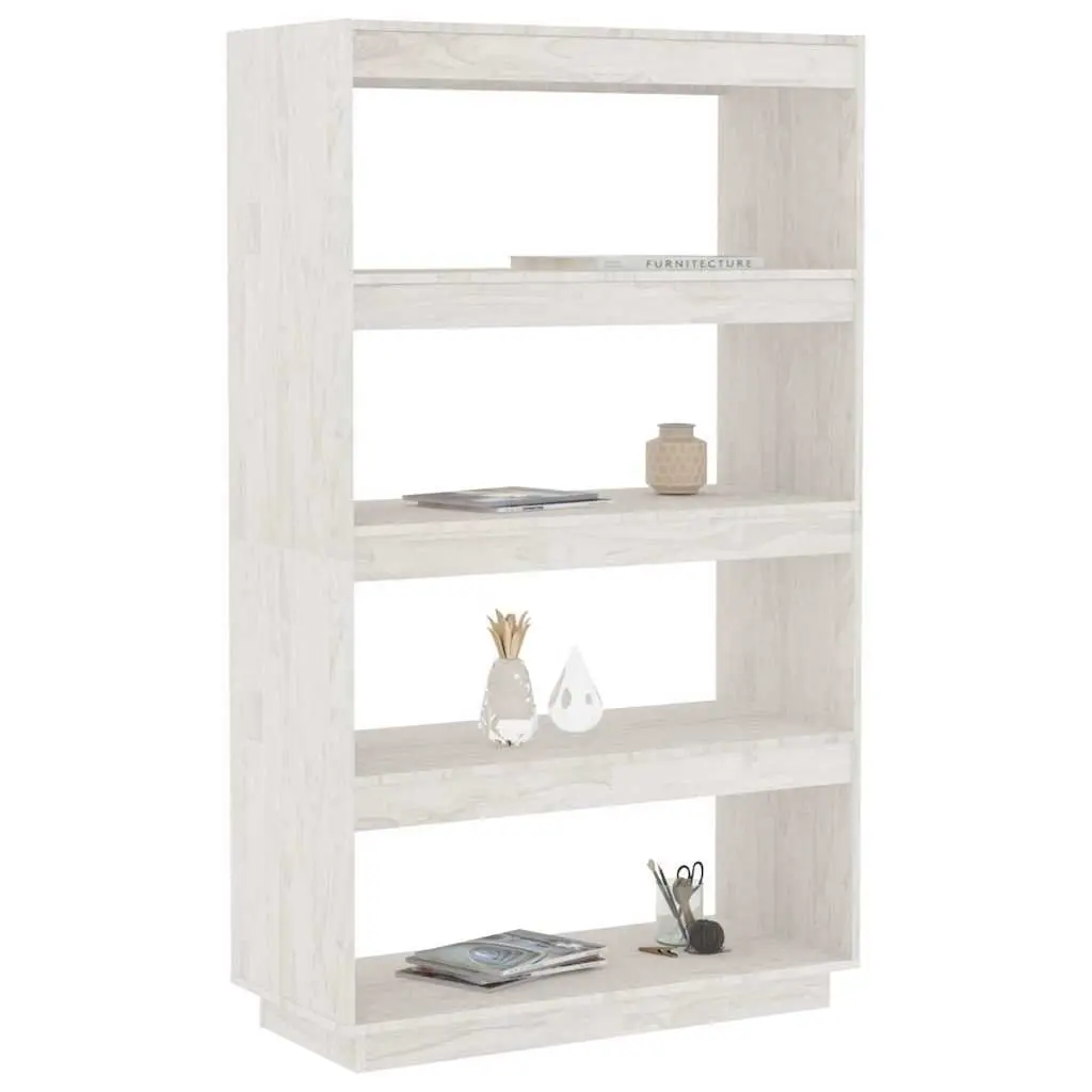 Book Cabinet White Wooden Shelving Unit 80W x 35D x 135H cm Solid Pinewood Storage Bookcase Organiser