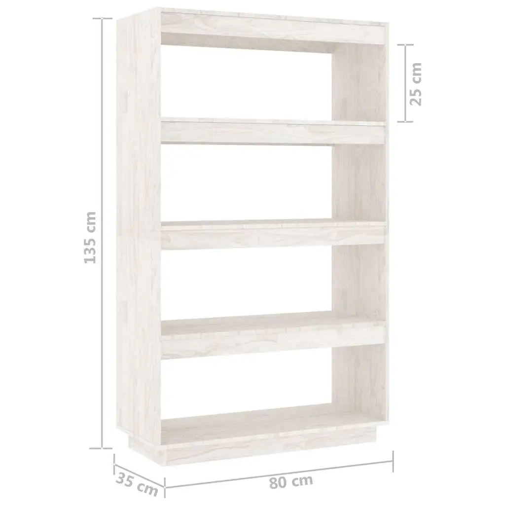 Book Cabinet White Wooden Shelving Unit 80W x 35D x 135H cm Solid Pinewood Storage Bookcase Organiser