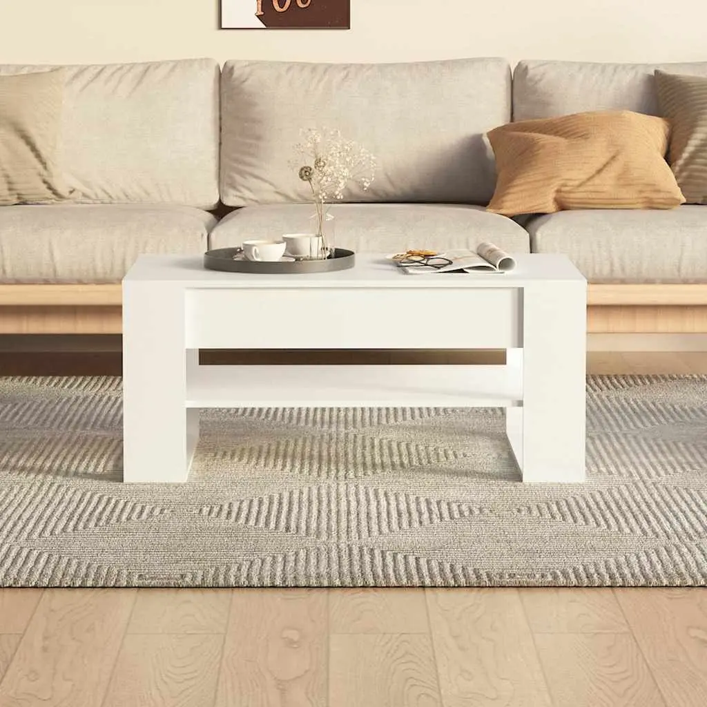 Coffee Table White Engineered Wood 102L x 55W x 45H cm Living Room Furniture