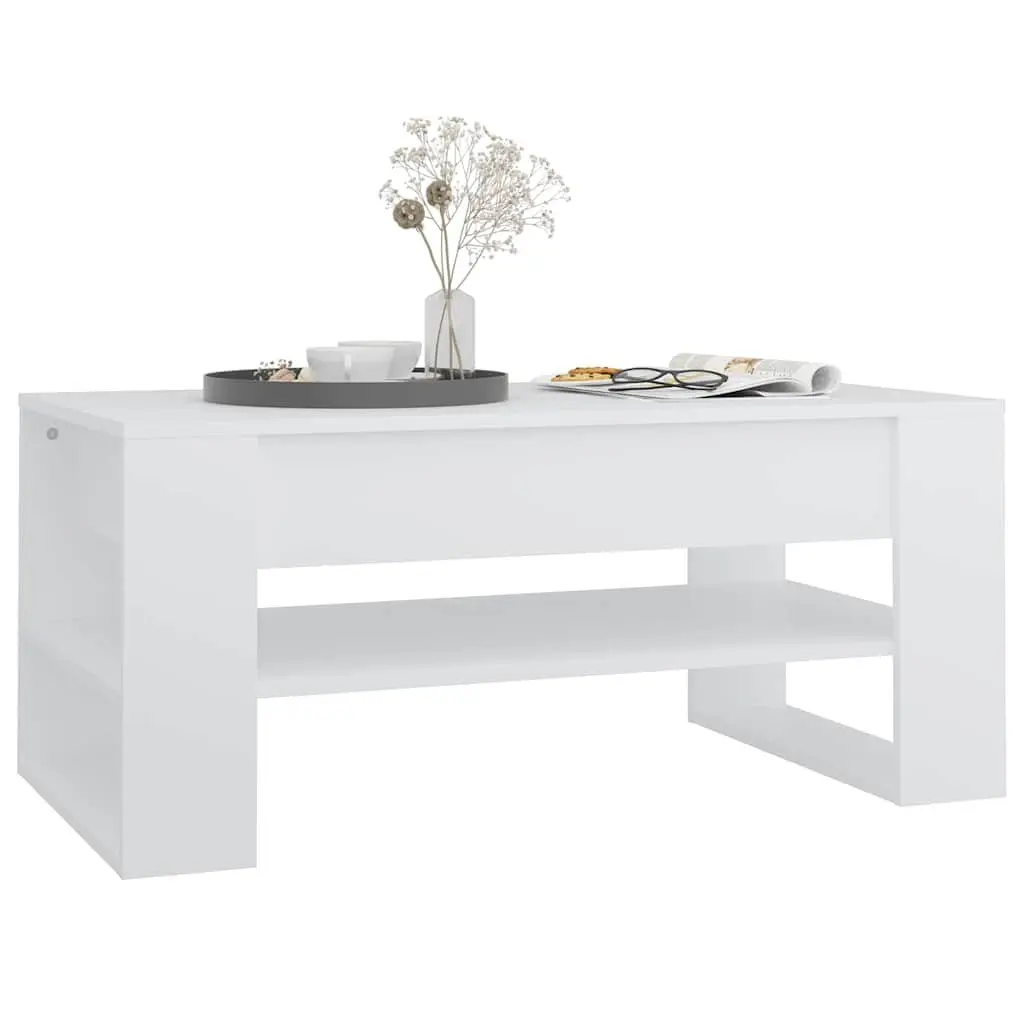 Coffee Table White Engineered Wood 102L x 55W x 45H cm Living Room Furniture