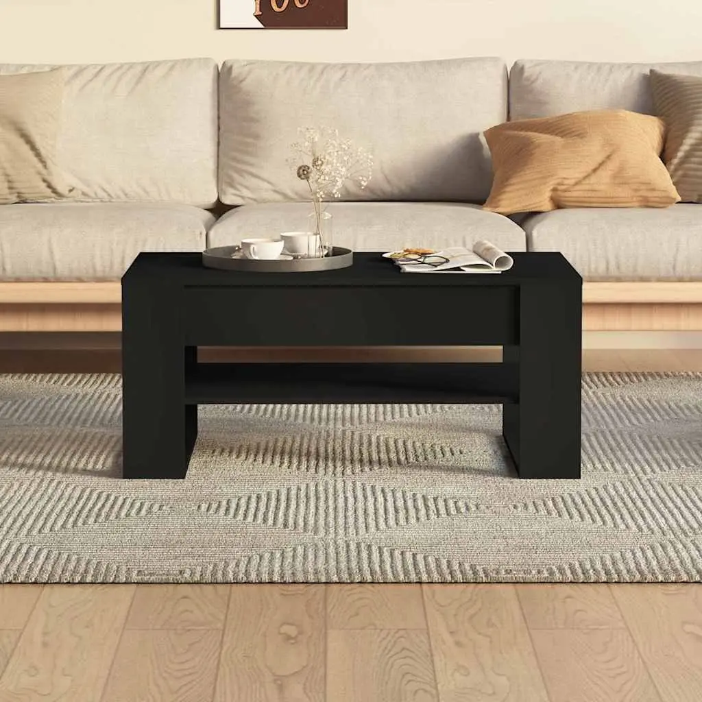 Coffee Table Black 102x55x45cm Engineered Wood with Storage Shelf