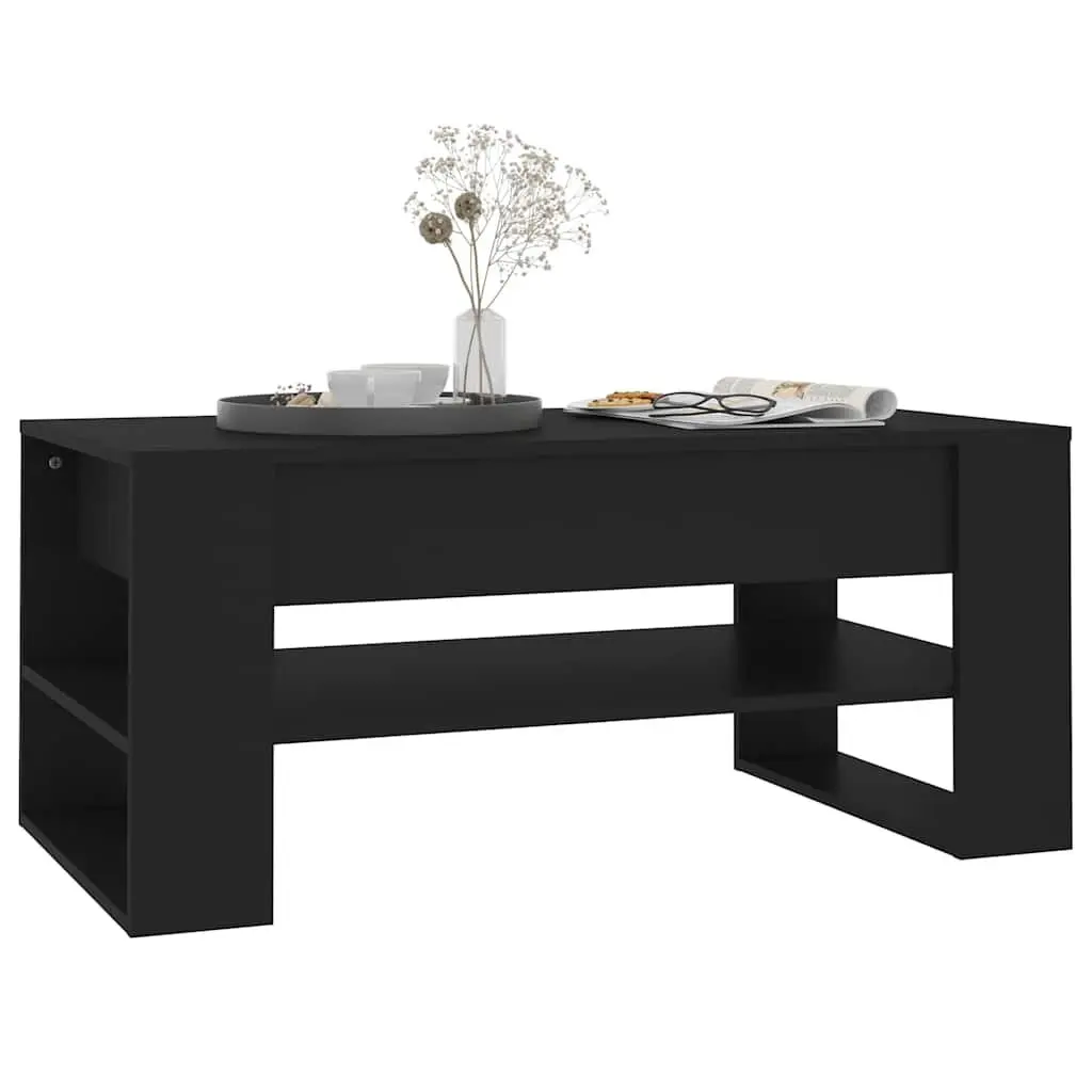 Coffee Table Black 102x55x45cm Engineered Wood with Storage Shelf