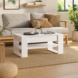 Elegant White High Gloss Coffee Table with Storage Shelf