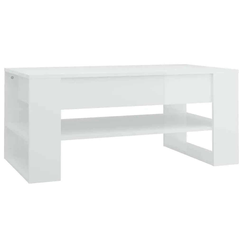 Coffee Table High Gloss White 102L x 55W x 45H cm Engineered Wood