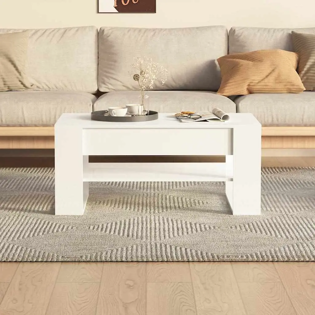Coffee Table High Gloss White 102L x 55W x 45H cm Engineered Wood