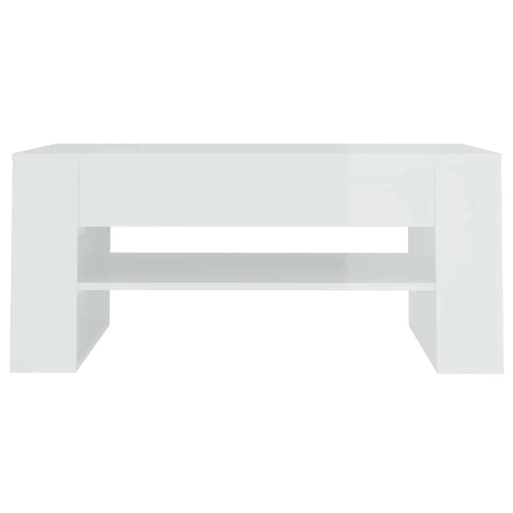 Coffee Table High Gloss White 102L x 55W x 45H cm Engineered Wood