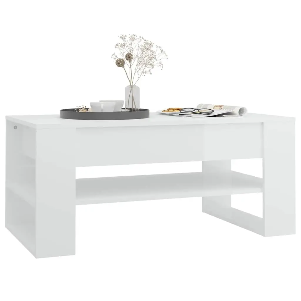 Coffee Table High Gloss White 102L x 55W x 45H cm Engineered Wood