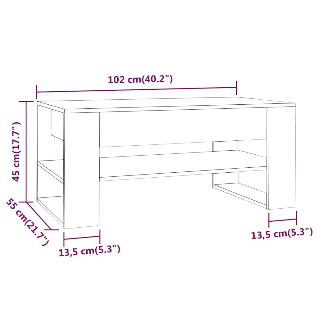 Coffee Table High Gloss White 102L x 55W x 45H cm Engineered Wood