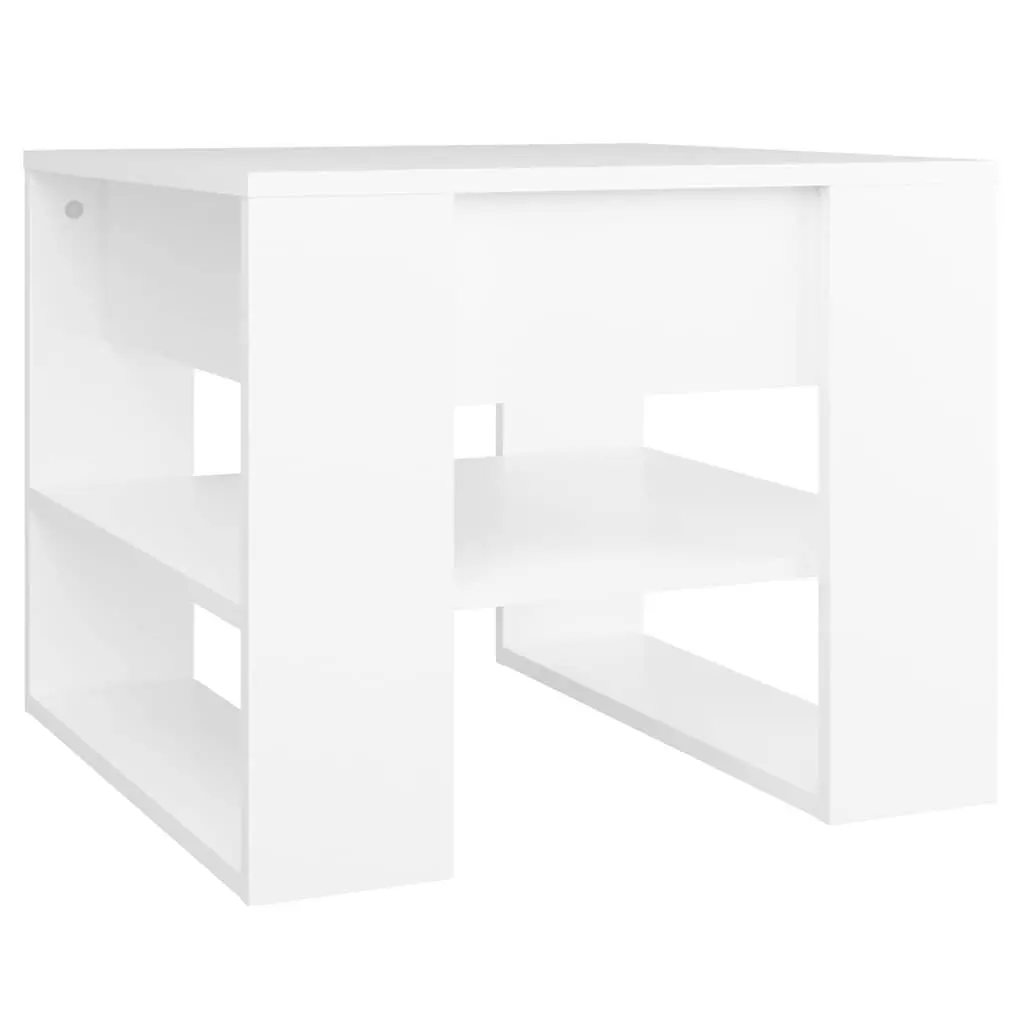 Coffee Table White 55.5x55x45cm Engineered Wood with Storage Shelf