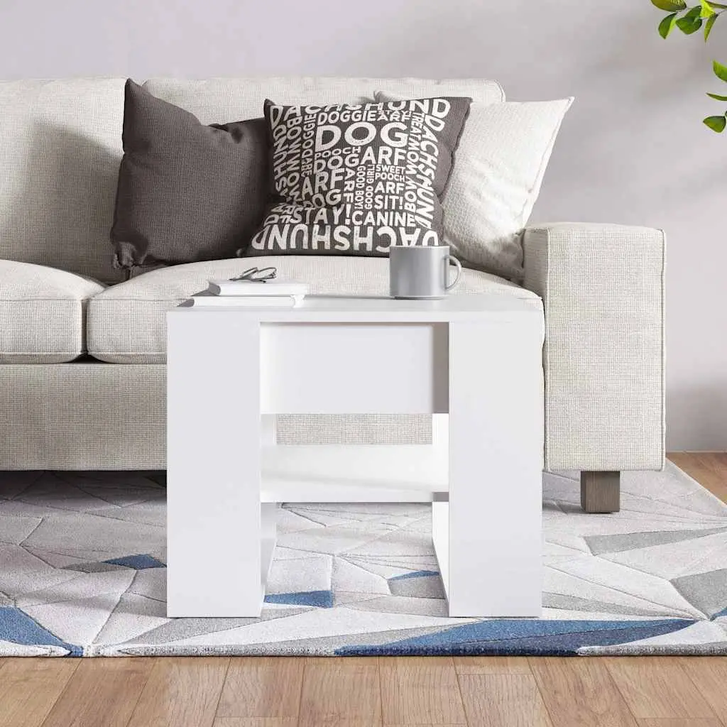 Coffee Table White 55.5x55x45cm Engineered Wood with Storage Shelf