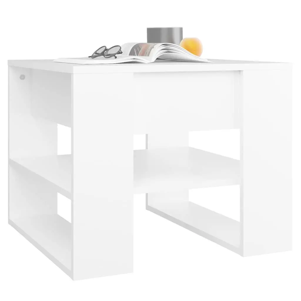 Coffee Table White 55.5x55x45cm Engineered Wood with Storage Shelf