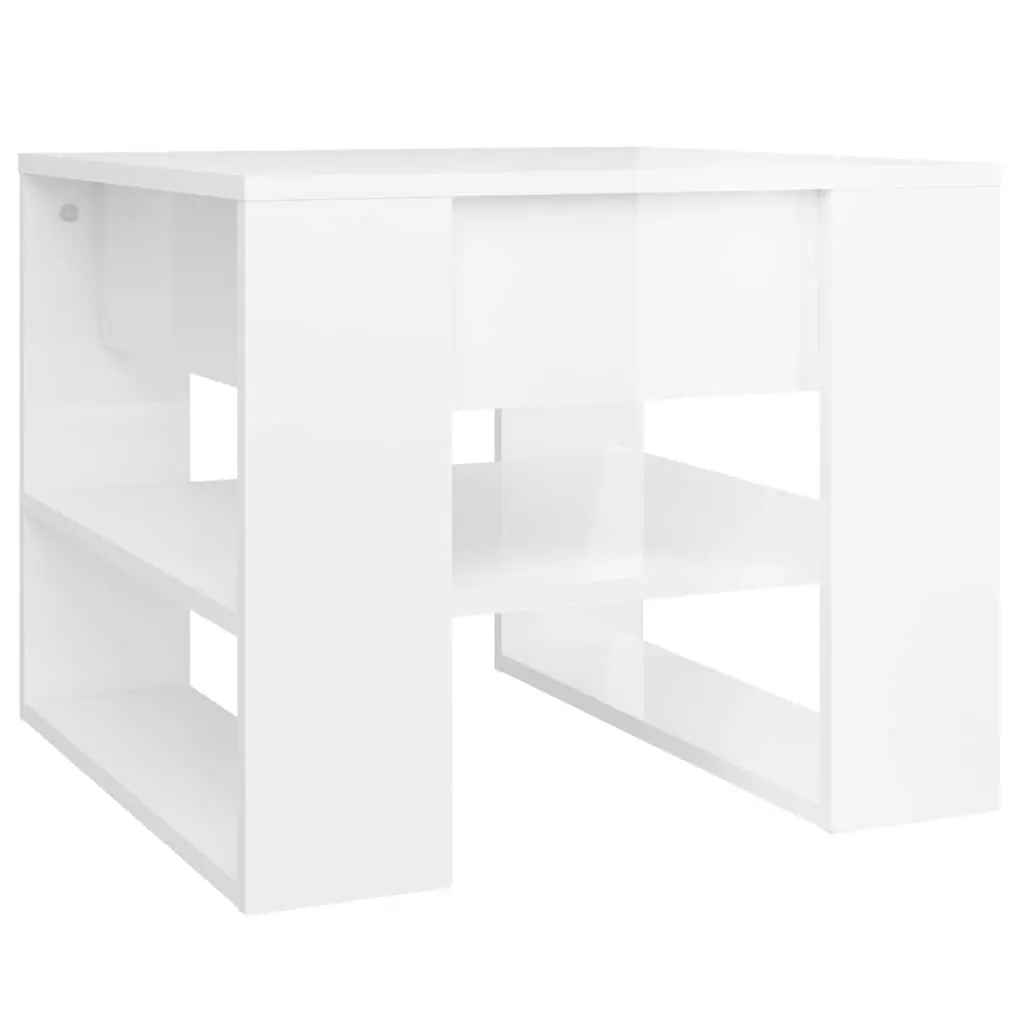 Coffee Table High Gloss White Storage Shelf Engineered Wood 55.5 x 55 x 45 cm