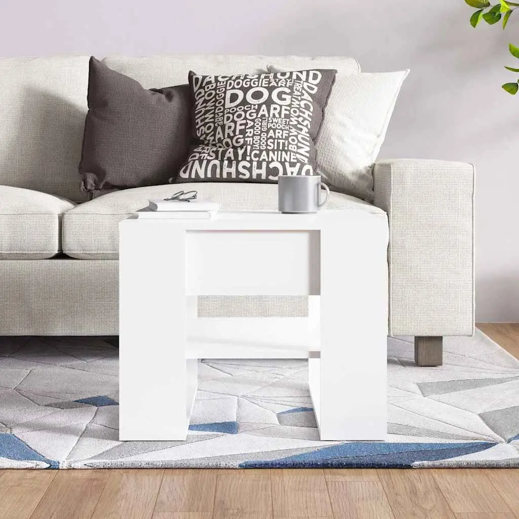 Coffee Table High Gloss White Storage Shelf Engineered Wood 55.5 x 55 x 45 cm