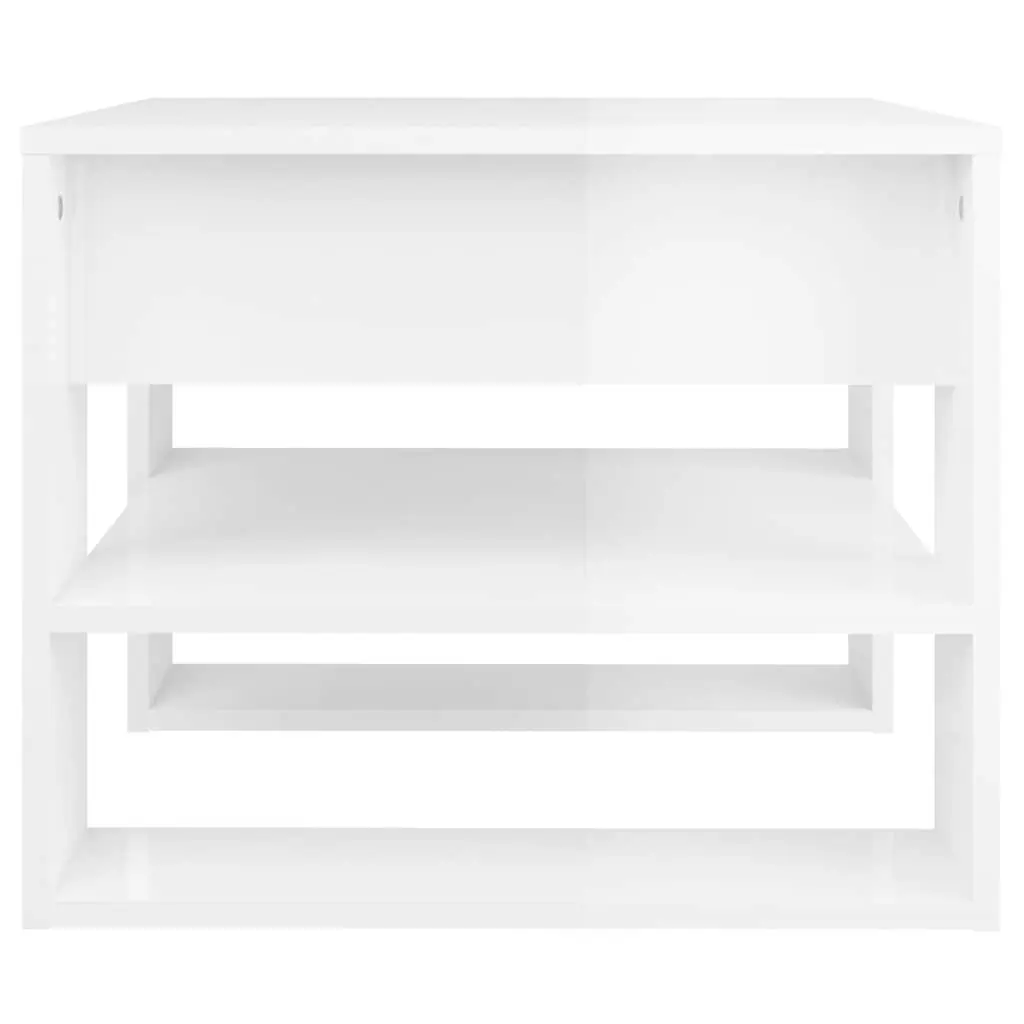 Coffee Table High Gloss White Storage Shelf Engineered Wood 55.5 x 55 x 45 cm