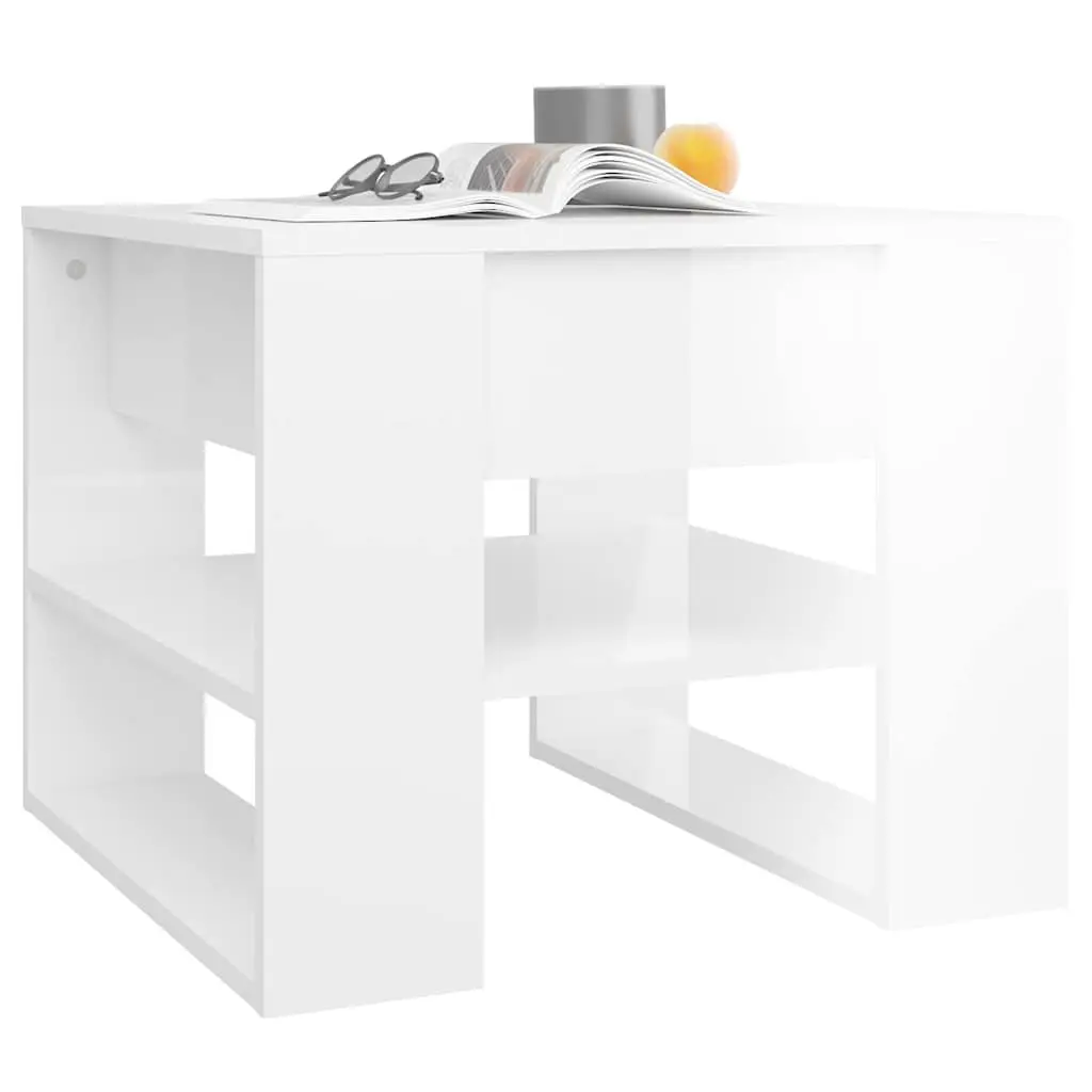 Coffee Table High Gloss White Storage Shelf Engineered Wood 55.5 x 55 x 45 cm