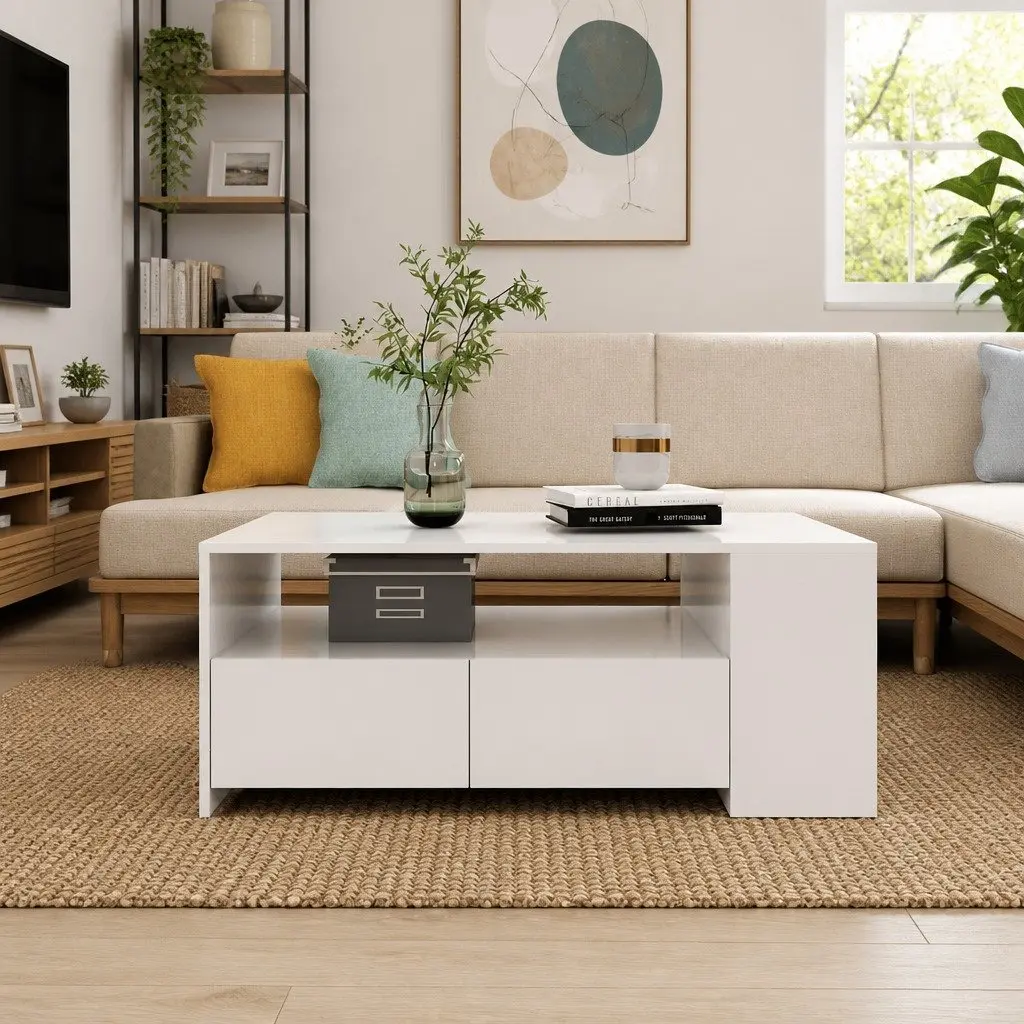 White Coffee Table with Storage for Living Room