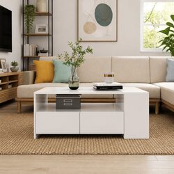 White Coffee Table with Storage for Living Room