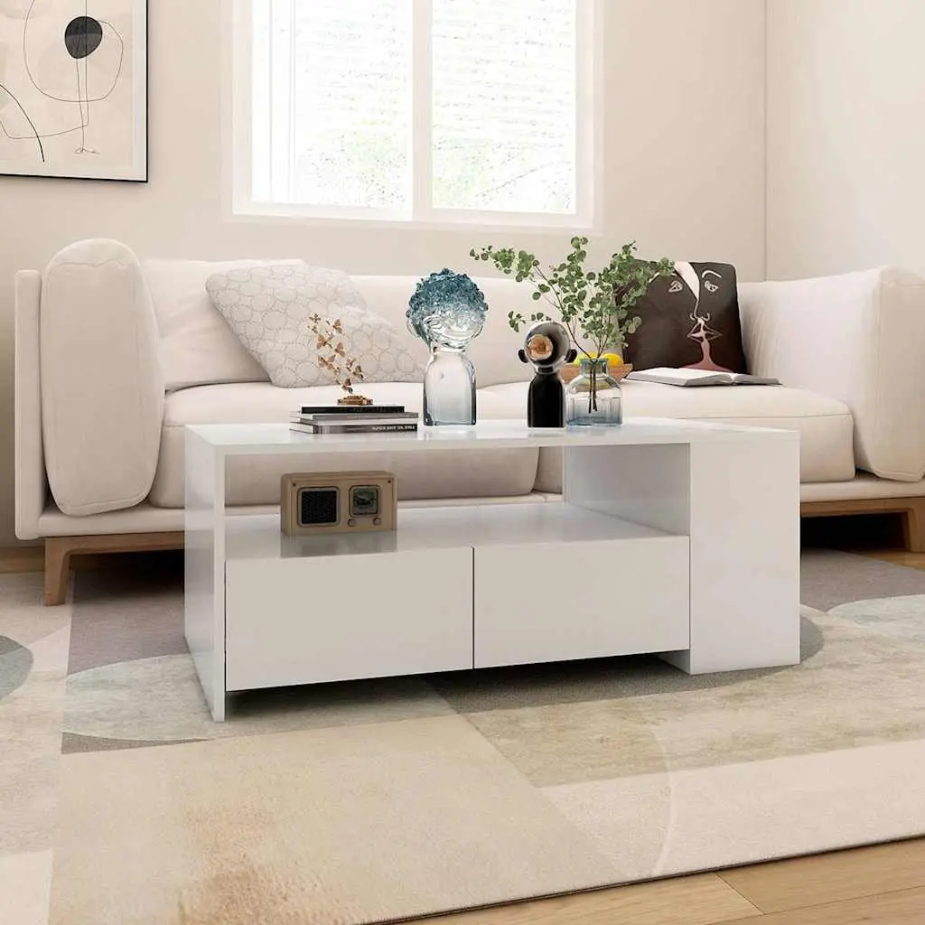 White Coffee Table with Storage for Living Room