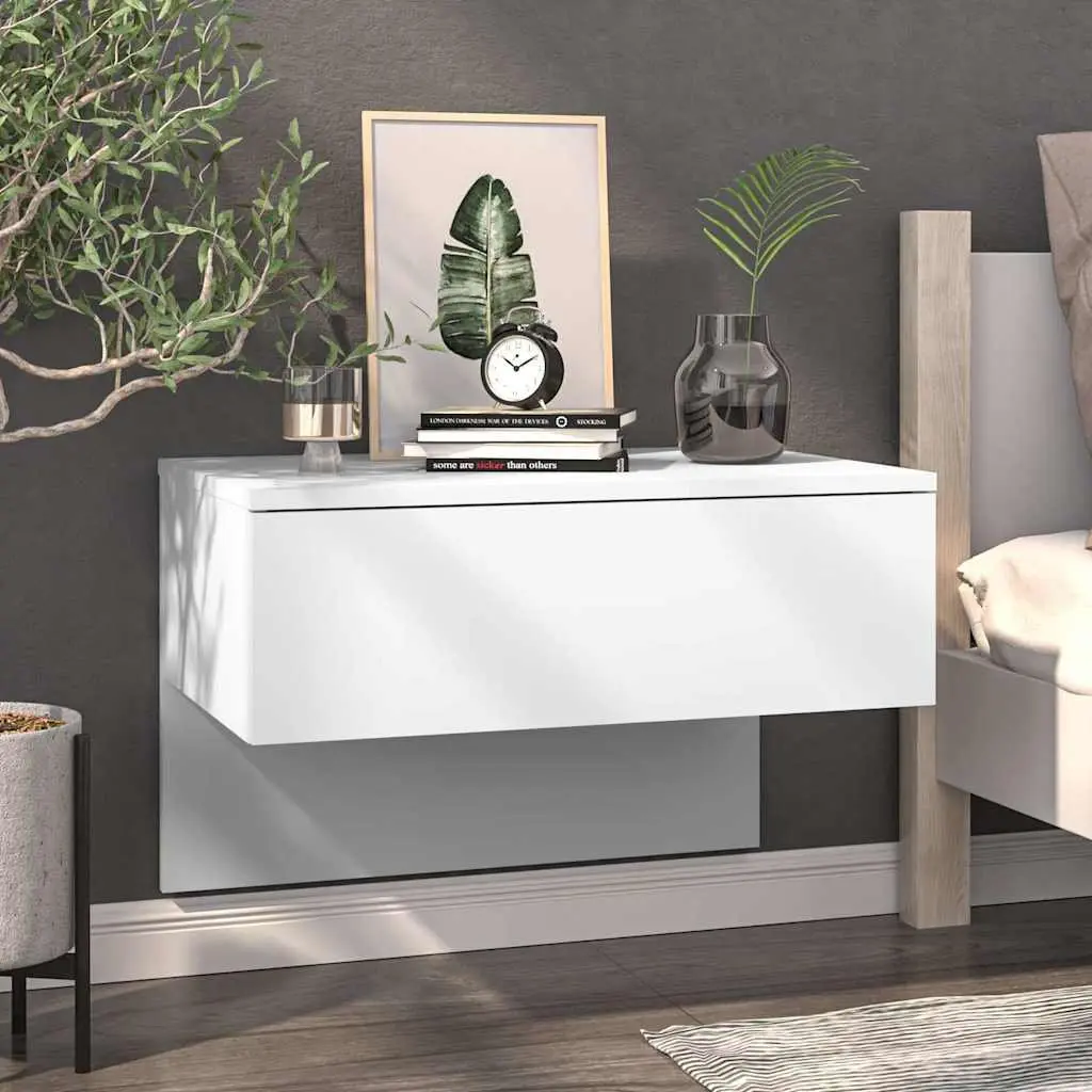 Wall-mounted Bedside Cabinets White Floating Storage Units 2 Piece Engineered Wood