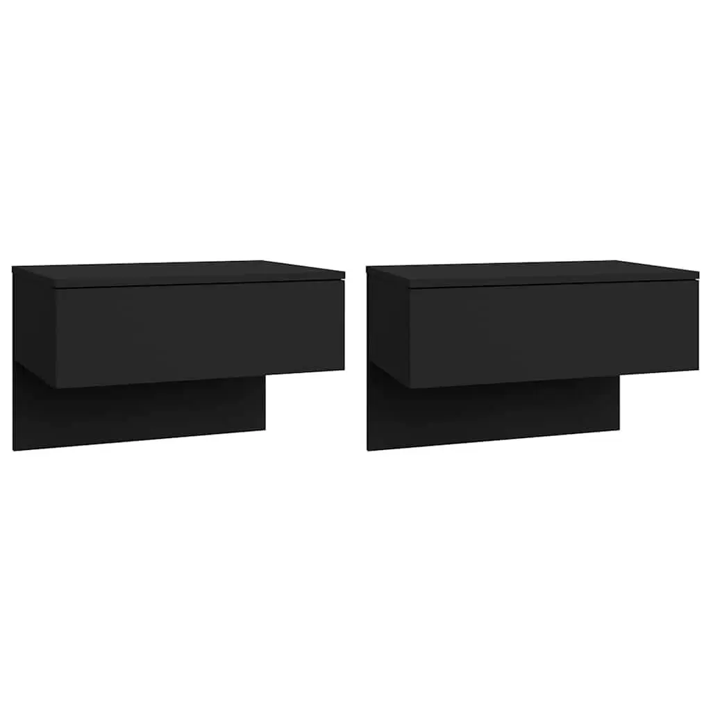 Set of 2 Black Floating Wall-mounted Bedside Cabinets