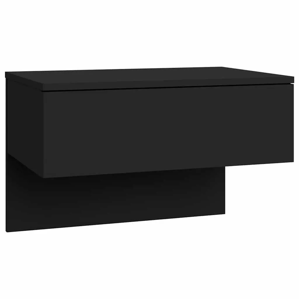 Set of 2 Black Floating Wall-mounted Bedside Cabinets