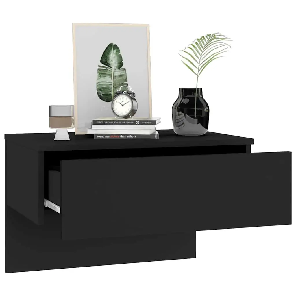 Set of 2 Black Floating Wall-mounted Bedside Cabinets