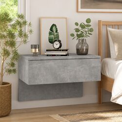 Grey Floating Wall-mounted Bedside Cabinet Storage Unit