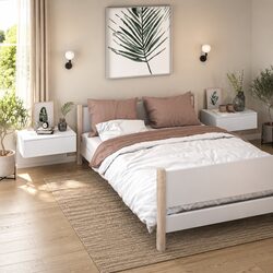 High Gloss White Floating Bedside Cabinets - 2 Piece Set