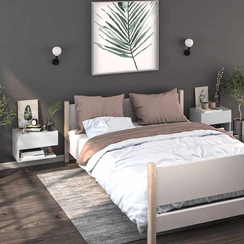 Wall-mounted Bedside Cabinet White Floating Storage Unit Engineered Wood