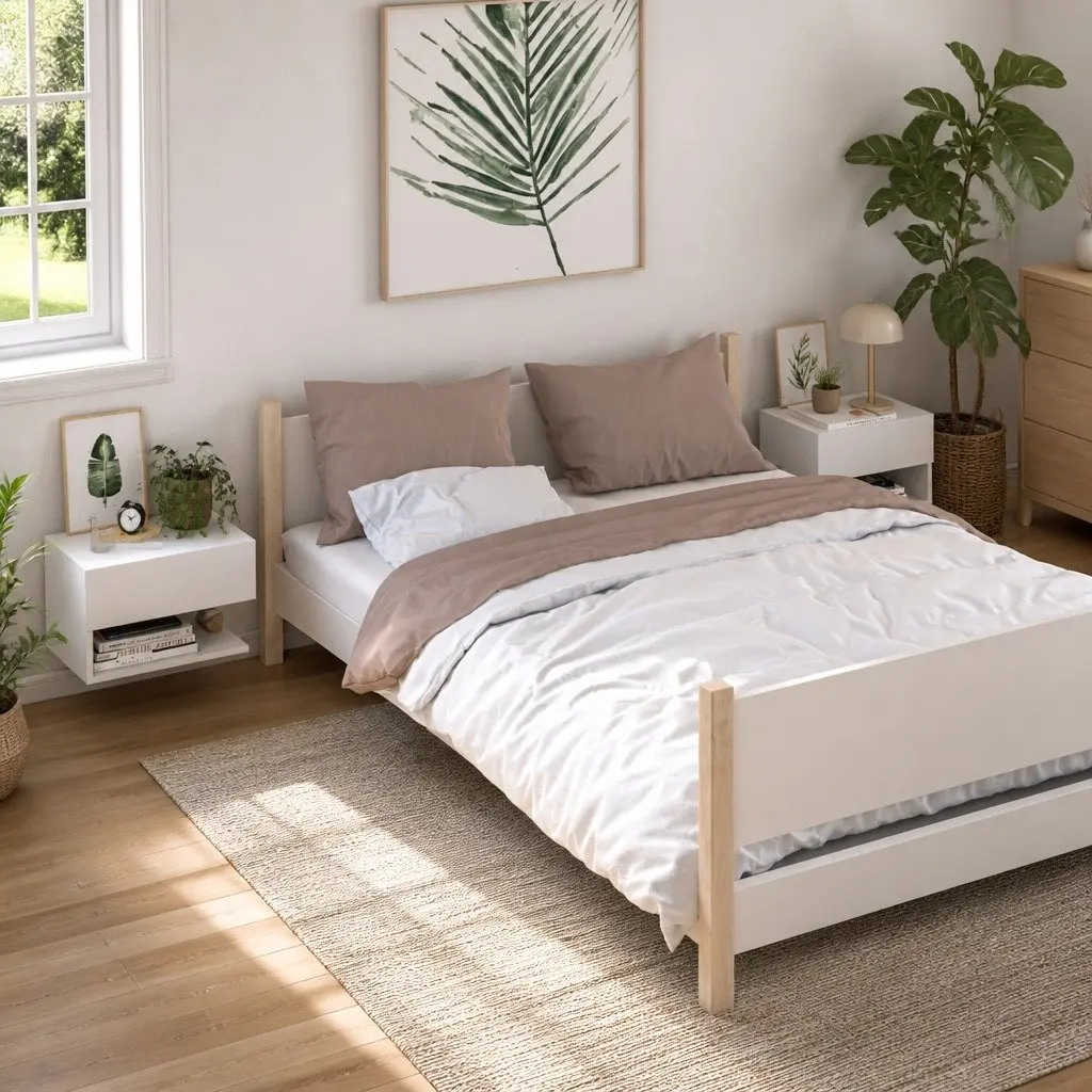 Wall-mounted Bedside Cabinet White Floating Storage Unit for Bedroom Living Room