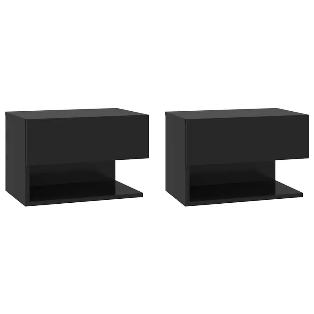 Wall-mounted Bedside Cabinets Black Floating Storage Unit 2 pcs Engineered Wood