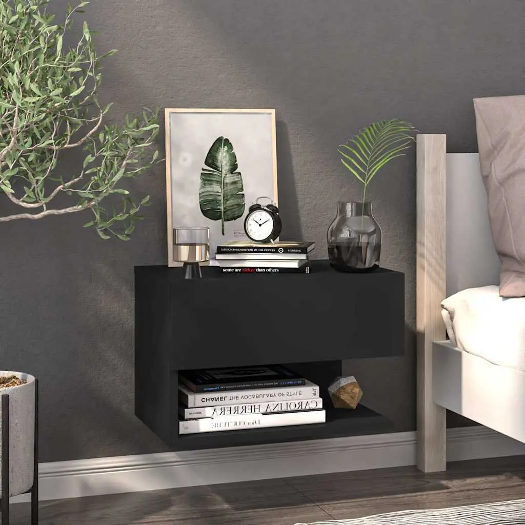 Wall-mounted Bedside Cabinets Black Floating Storage Unit 2 pcs Engineered Wood