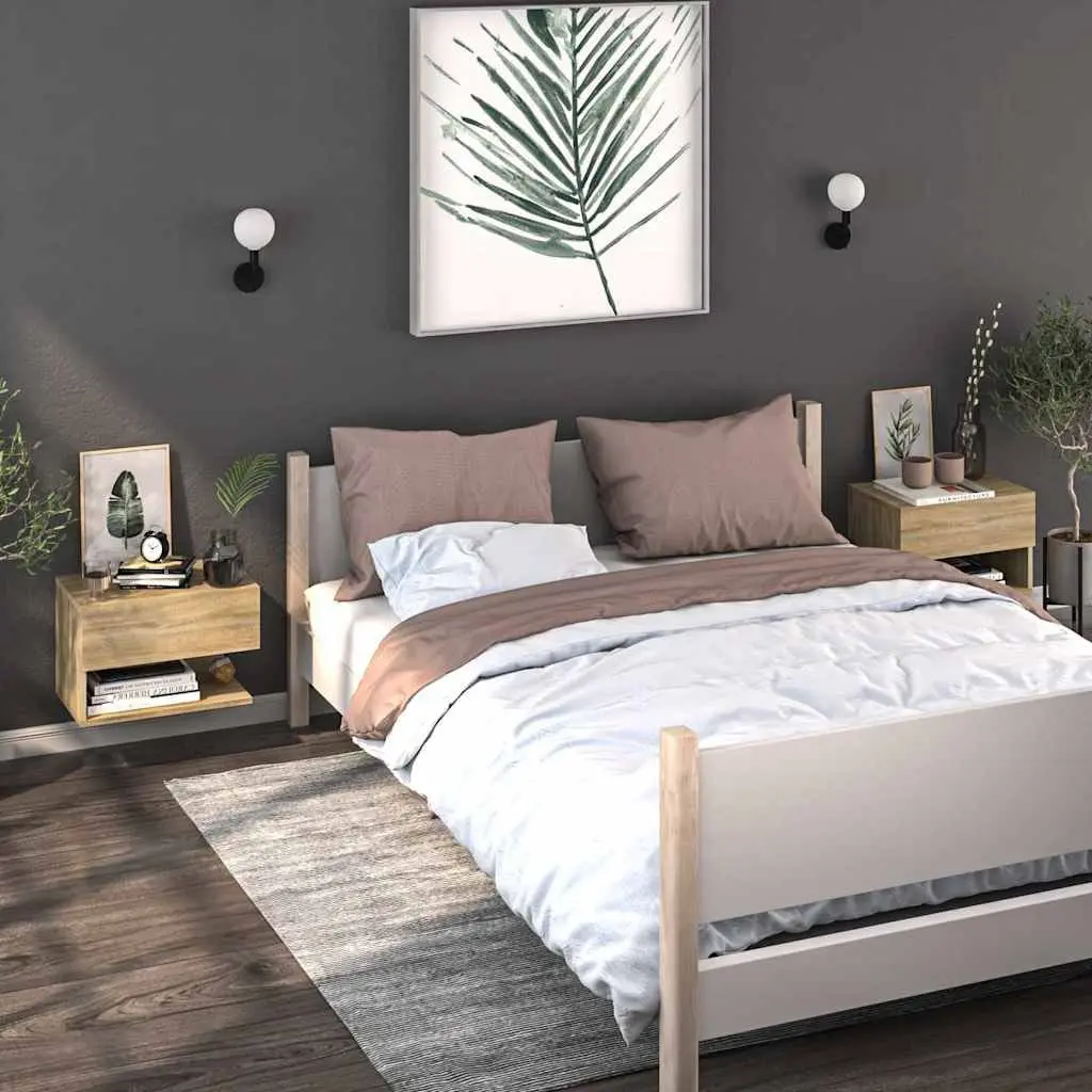 Wall-mounted Bedside Cabinet Brown Floating Shelf Engineered Wood
