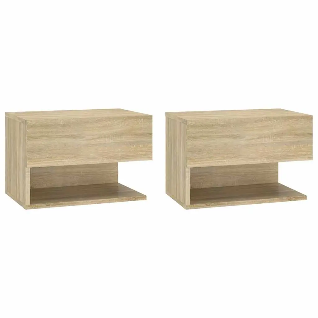 Wall-mounted Bedside Cabinets Brown Floating Storage 2 Piece Engineered Wood
