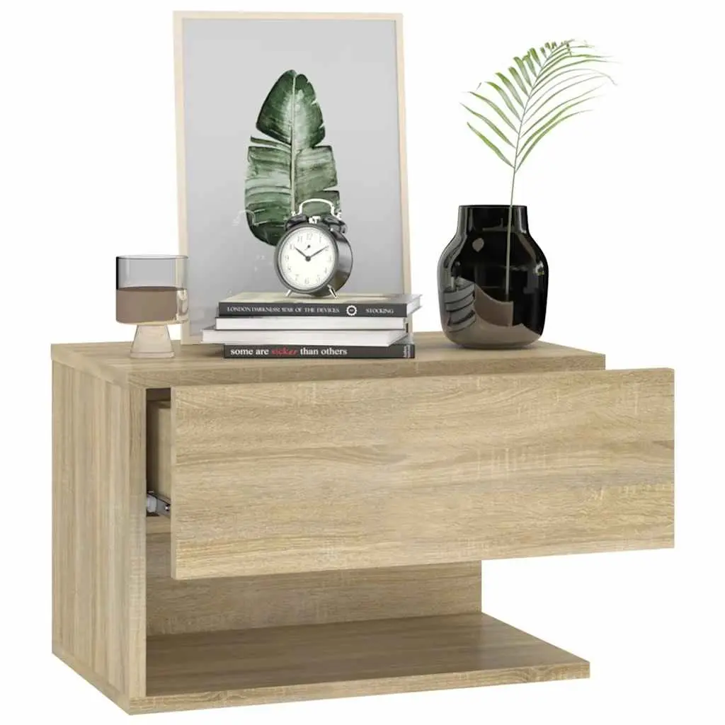 Wall-mounted Bedside Cabinets Brown Floating Storage 2 Piece Engineered Wood