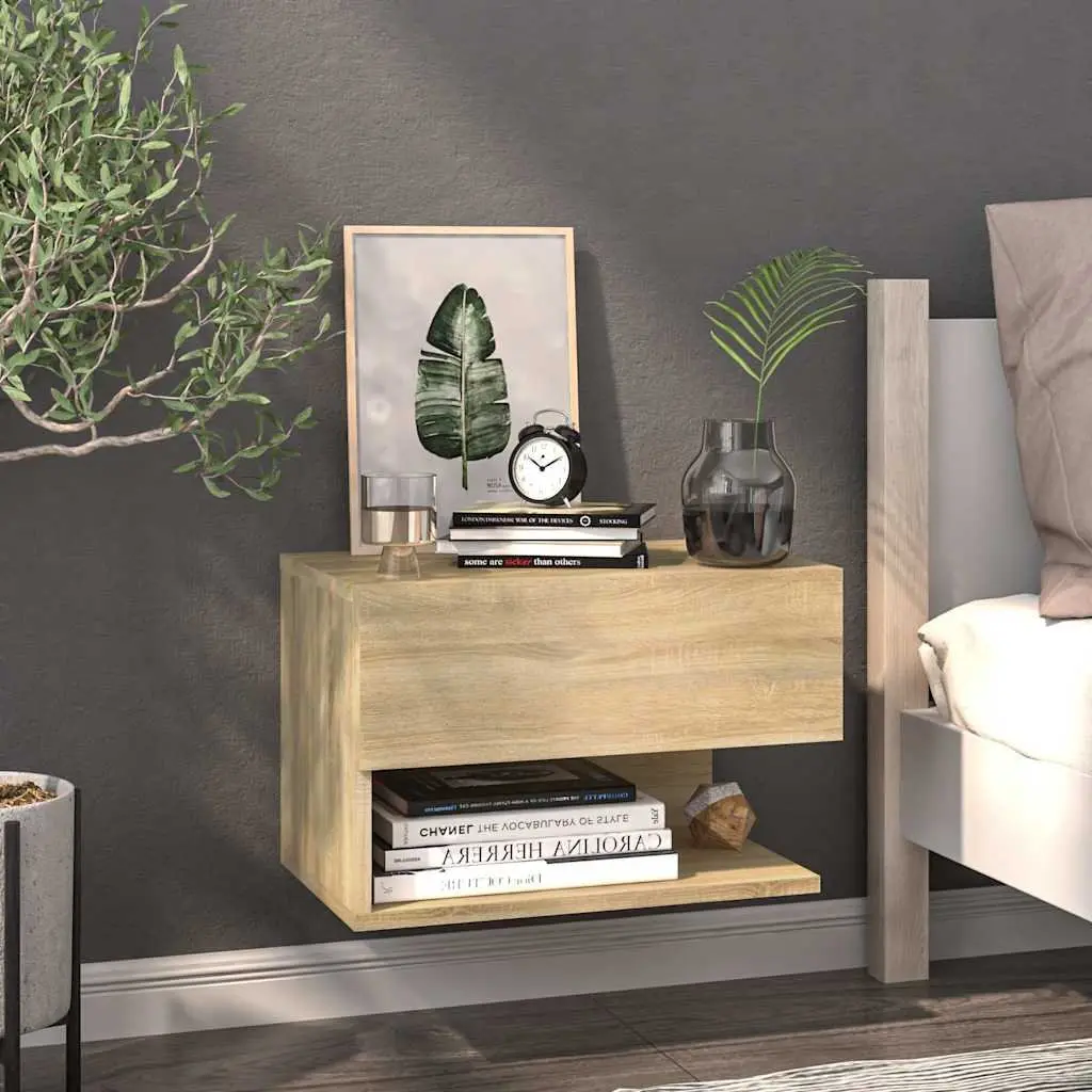 Wall-mounted Bedside Cabinets Brown Floating Storage 2 Piece Engineered Wood