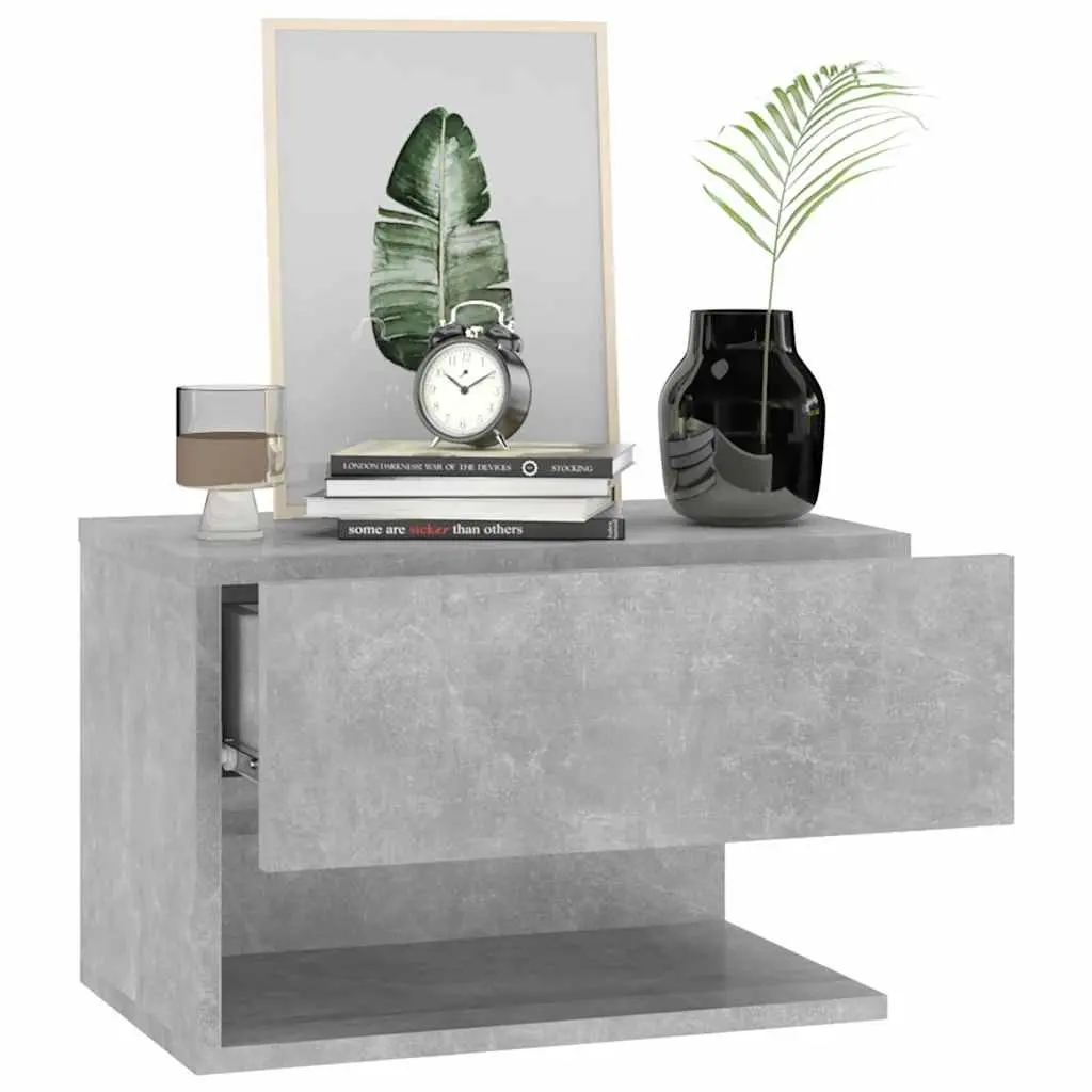 Wall-mounted Bedside Cabinet Grey Engineered Wood Floating Storage Unit