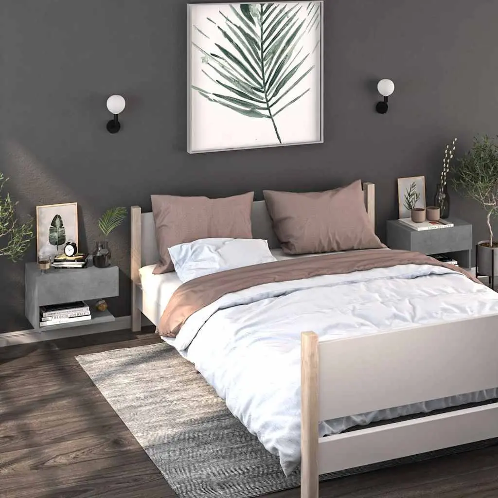 Wall-mounted Bedside Cabinet Grey Engineered Wood Floating Storage Unit